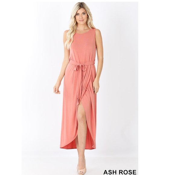 Ruby Red Tulip Dress Belted Sleeveless  - Hi-Low Summer dress - Picture 3 of 4